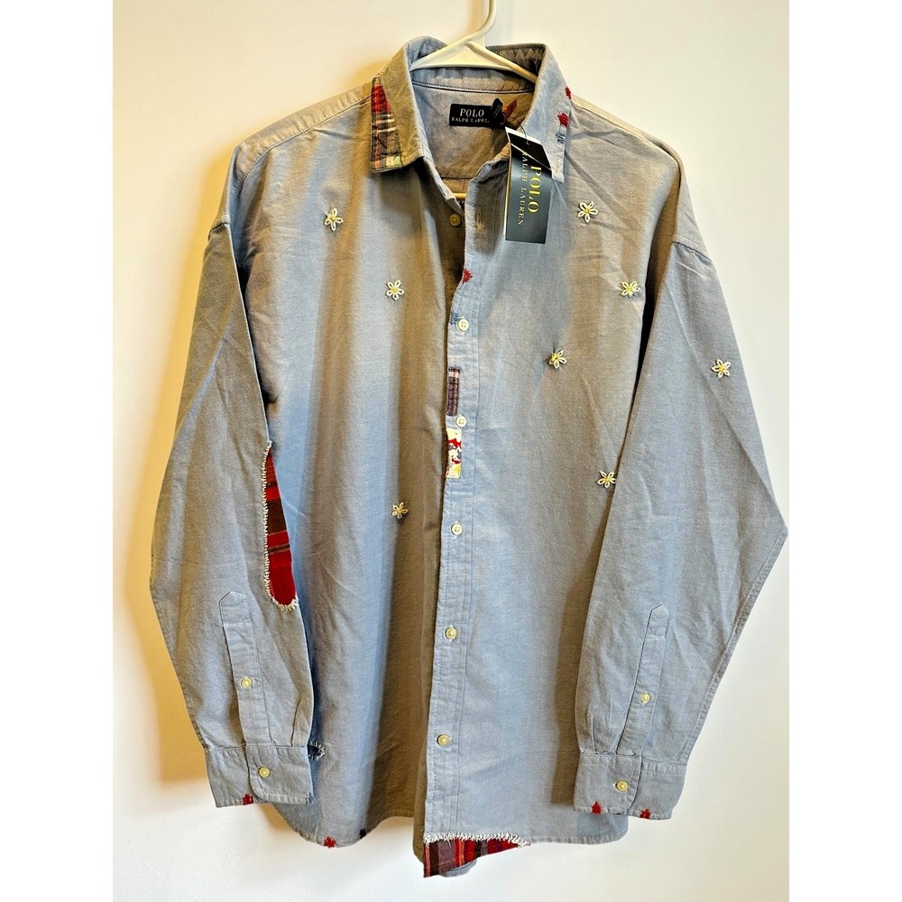 NWT$168 Polo Ralph Lauren Women's Chambray Embroidered Patchwork Blue Shirt Sz16